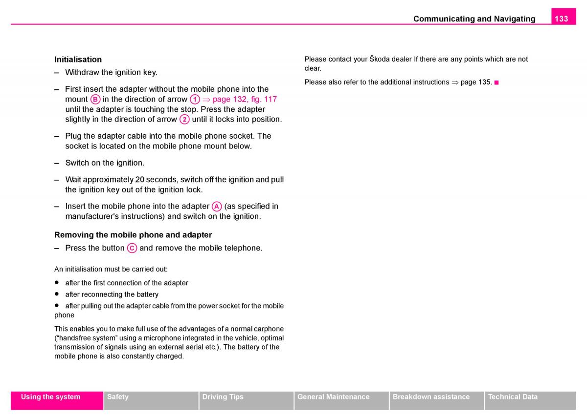 manual  Skoda Superb I 1 owners manual / page 134