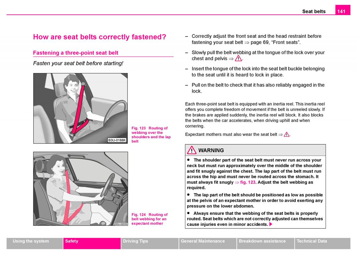 manual  Skoda Superb I 1 owners manual / page 142