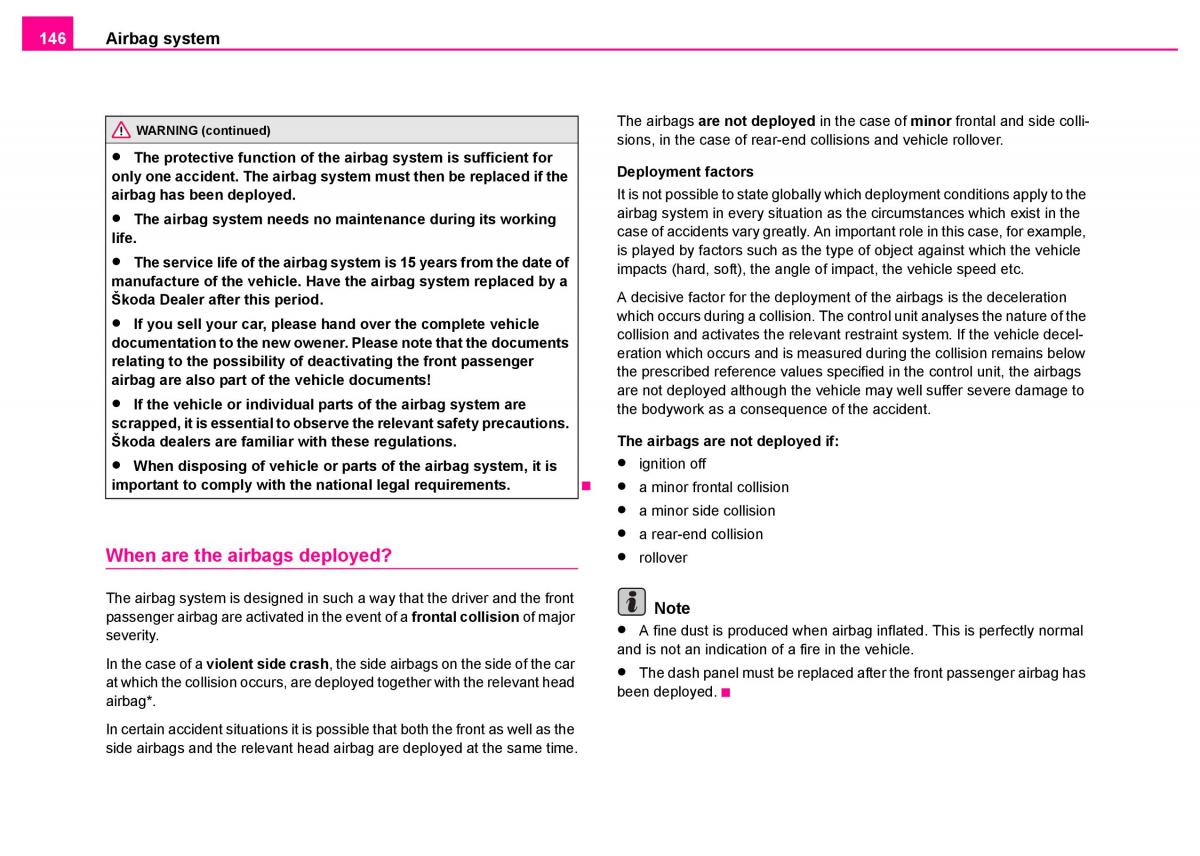 manual  Skoda Superb I 1 owners manual / page 147