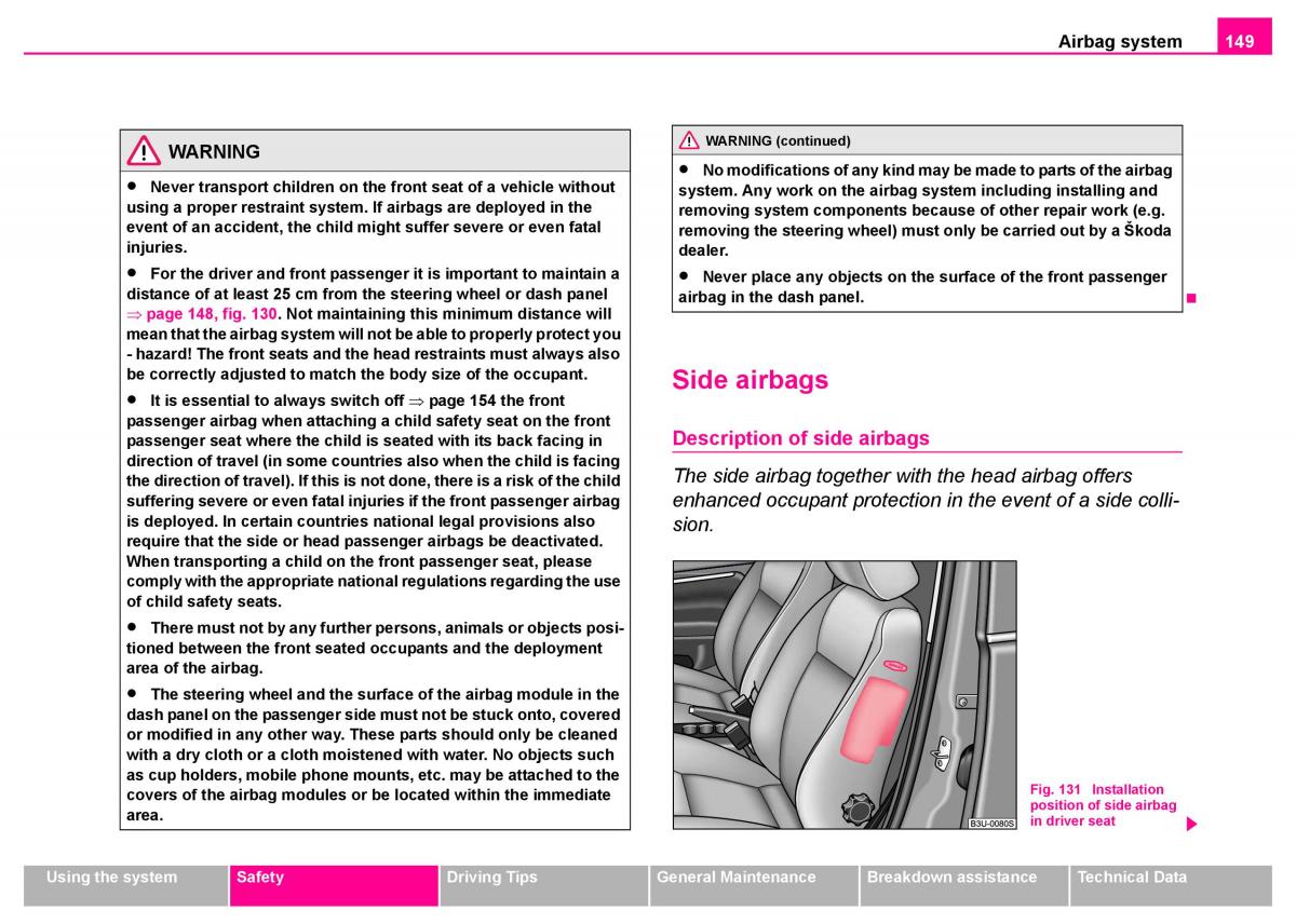 manual  Skoda Superb I 1 owners manual / page 150