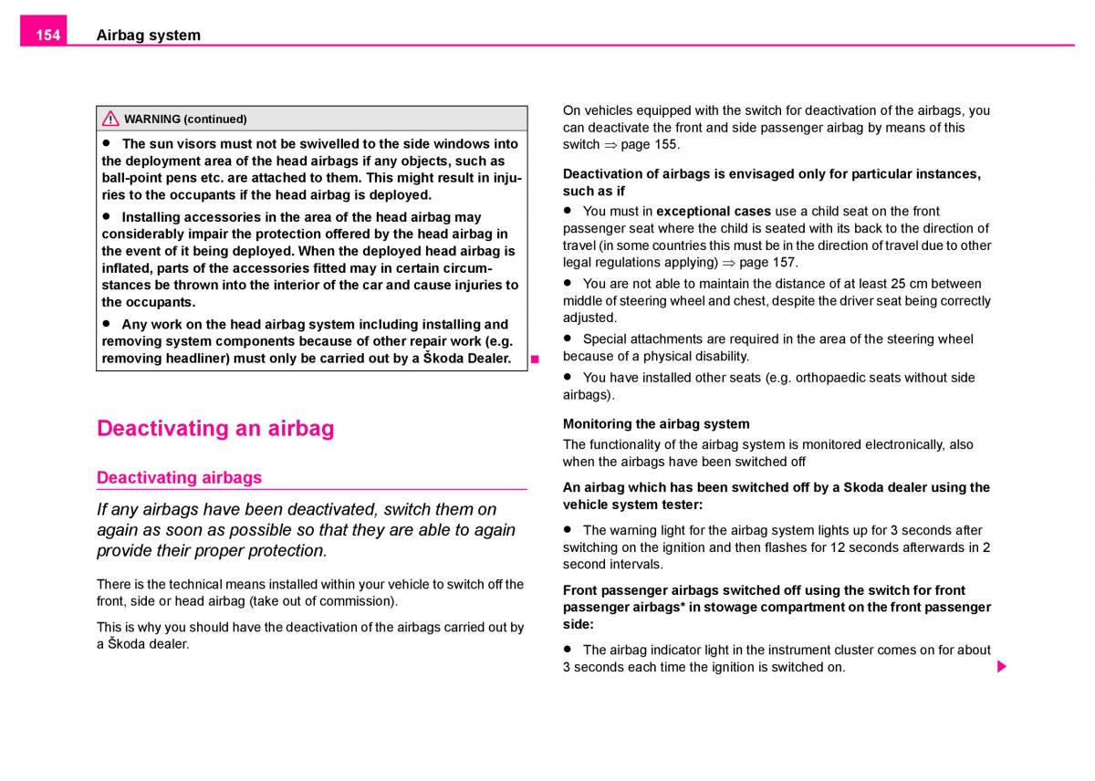 manual  Skoda Superb I 1 owners manual / page 155