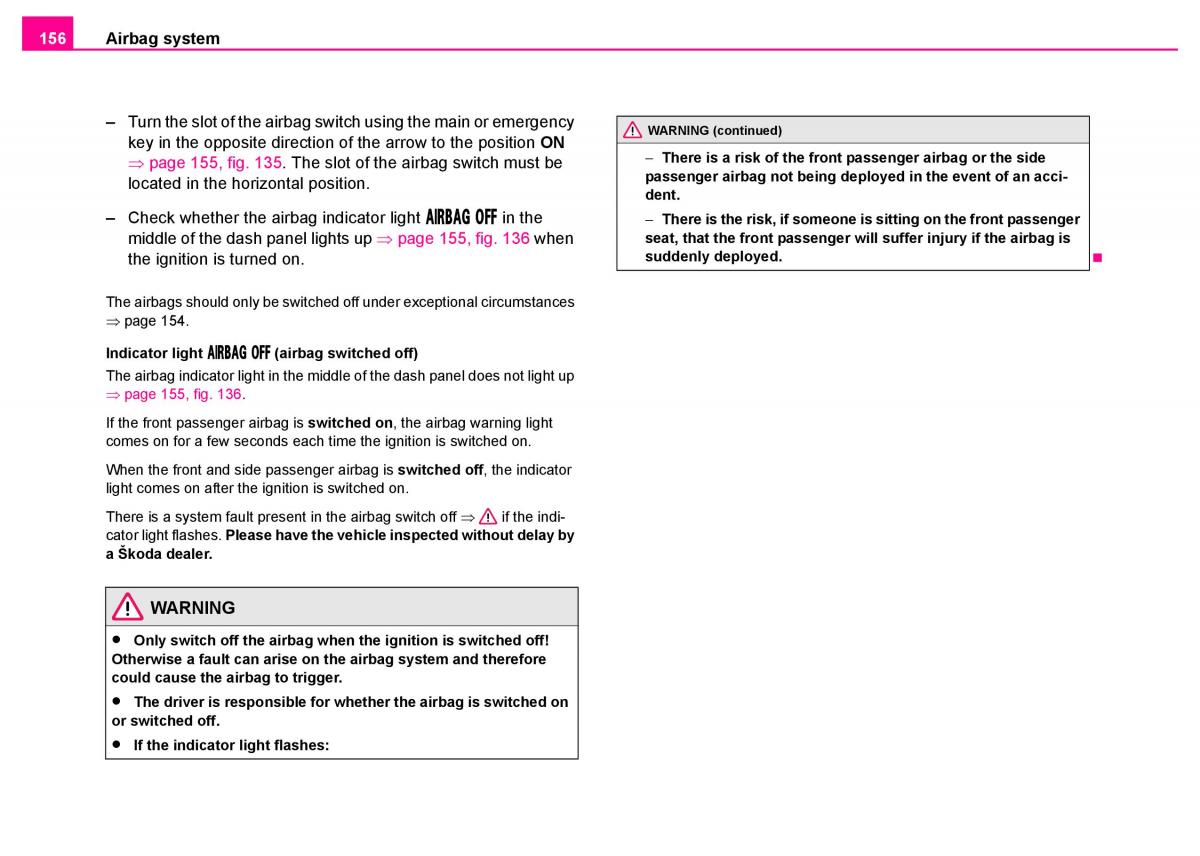 manual  Skoda Superb I 1 owners manual / page 157