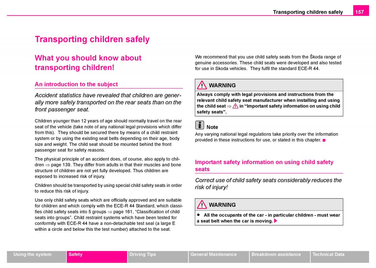 manual  Skoda Superb I 1 owners manual / page 158