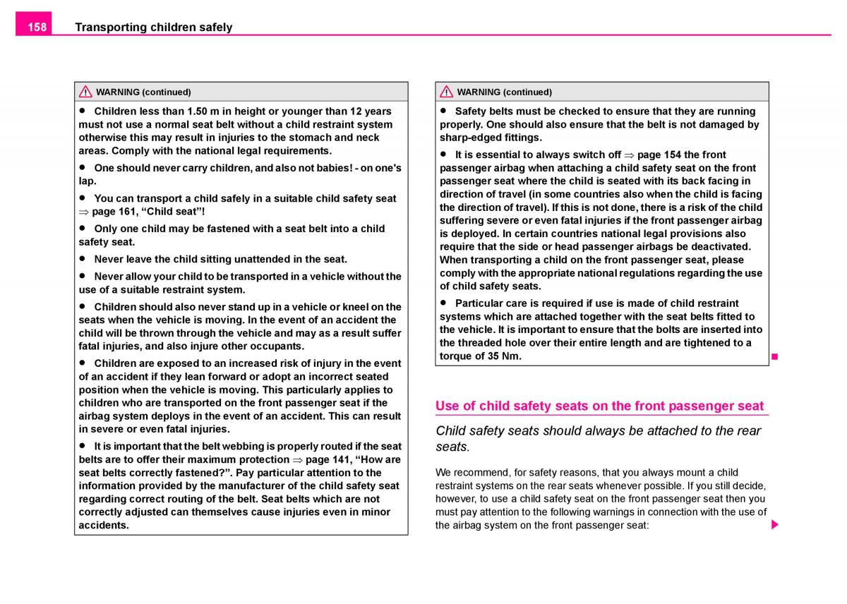 manual  Skoda Superb I 1 owners manual / page 159