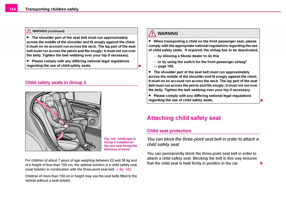 manual  Skoda Superb I 1 owners manual / page 165