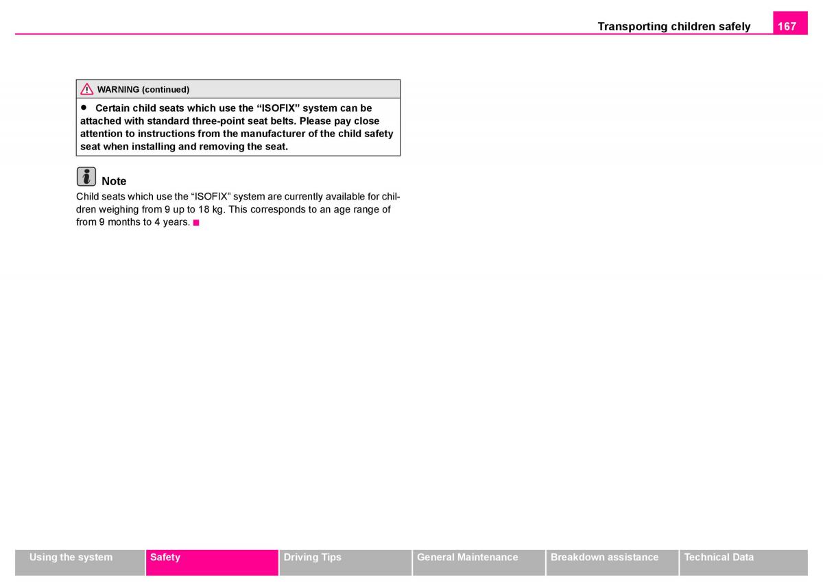 manual  Skoda Superb I 1 owners manual / page 168