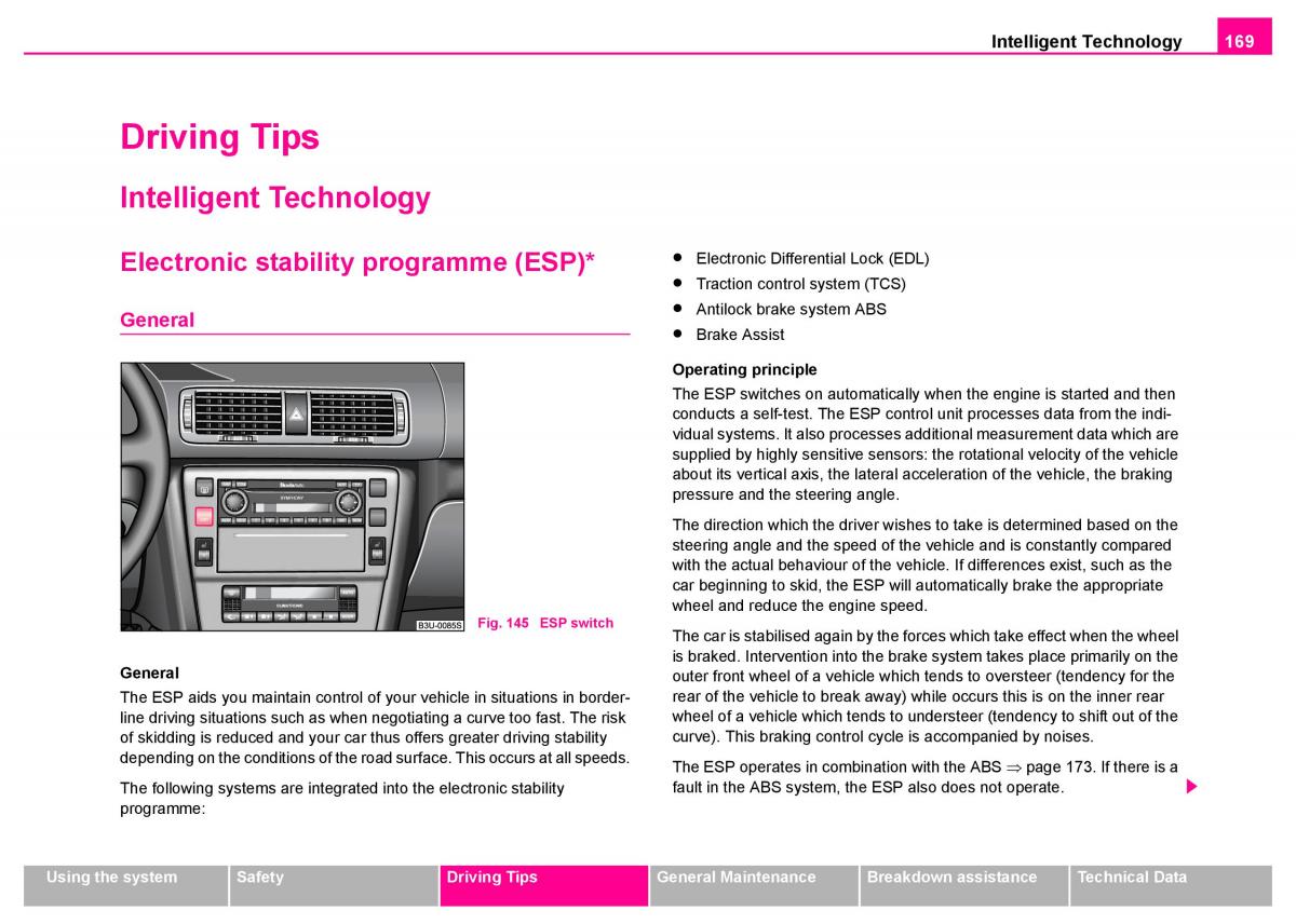 manual  Skoda Superb I 1 owners manual / page 170