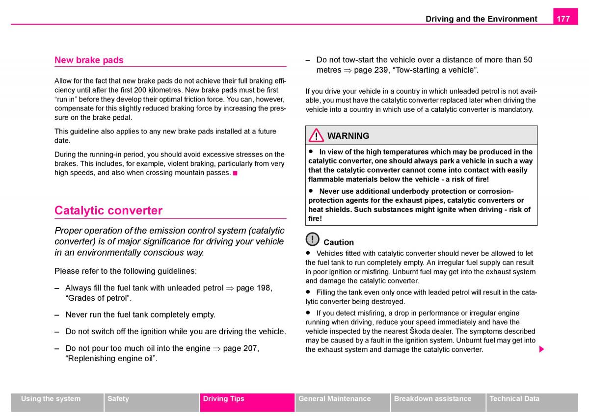 manual  Skoda Superb I 1 owners manual / page 178