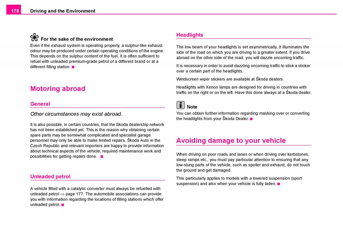 manual  Skoda Superb I 1 owners manual / page 179