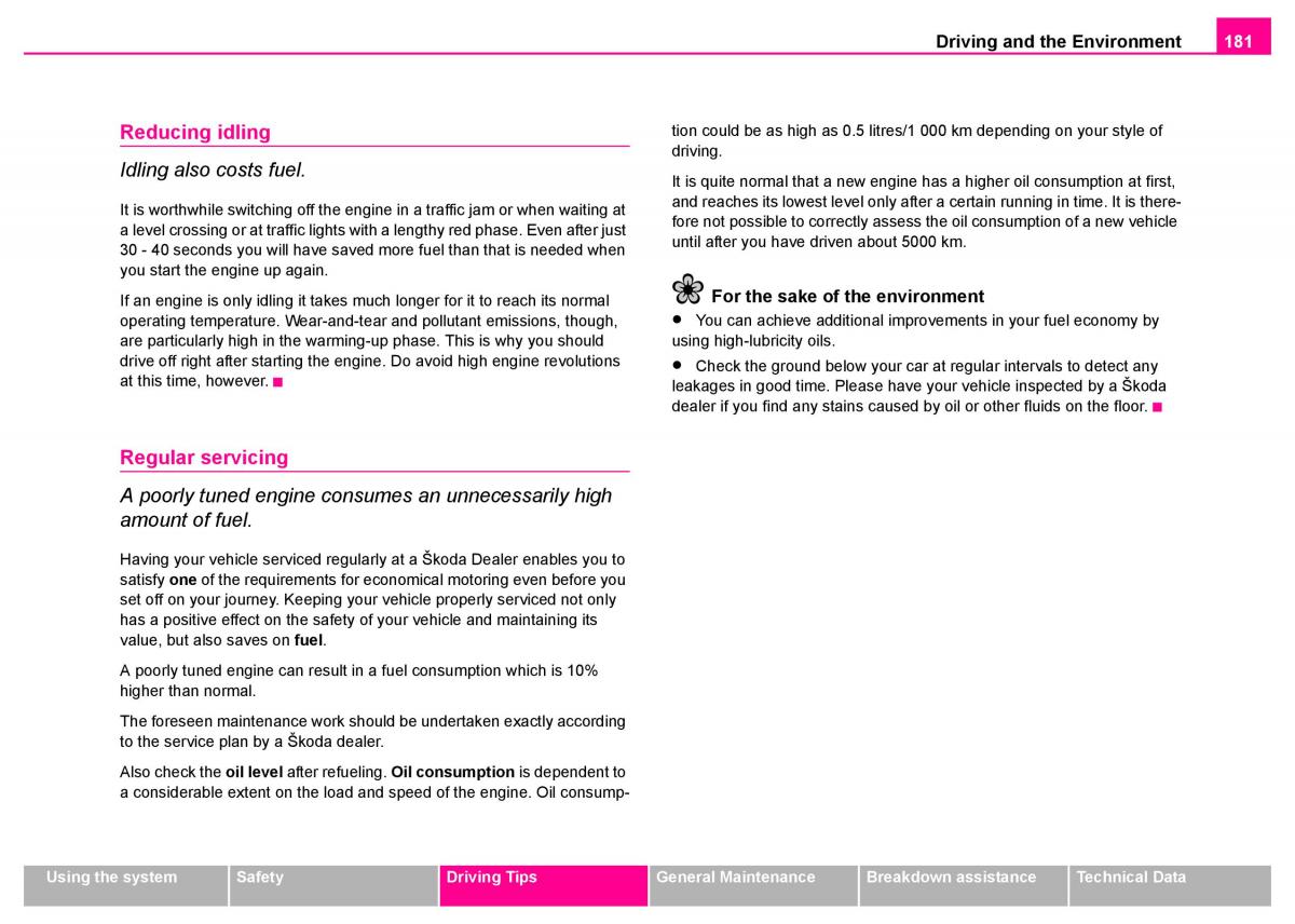 manual  Skoda Superb I 1 owners manual / page 182