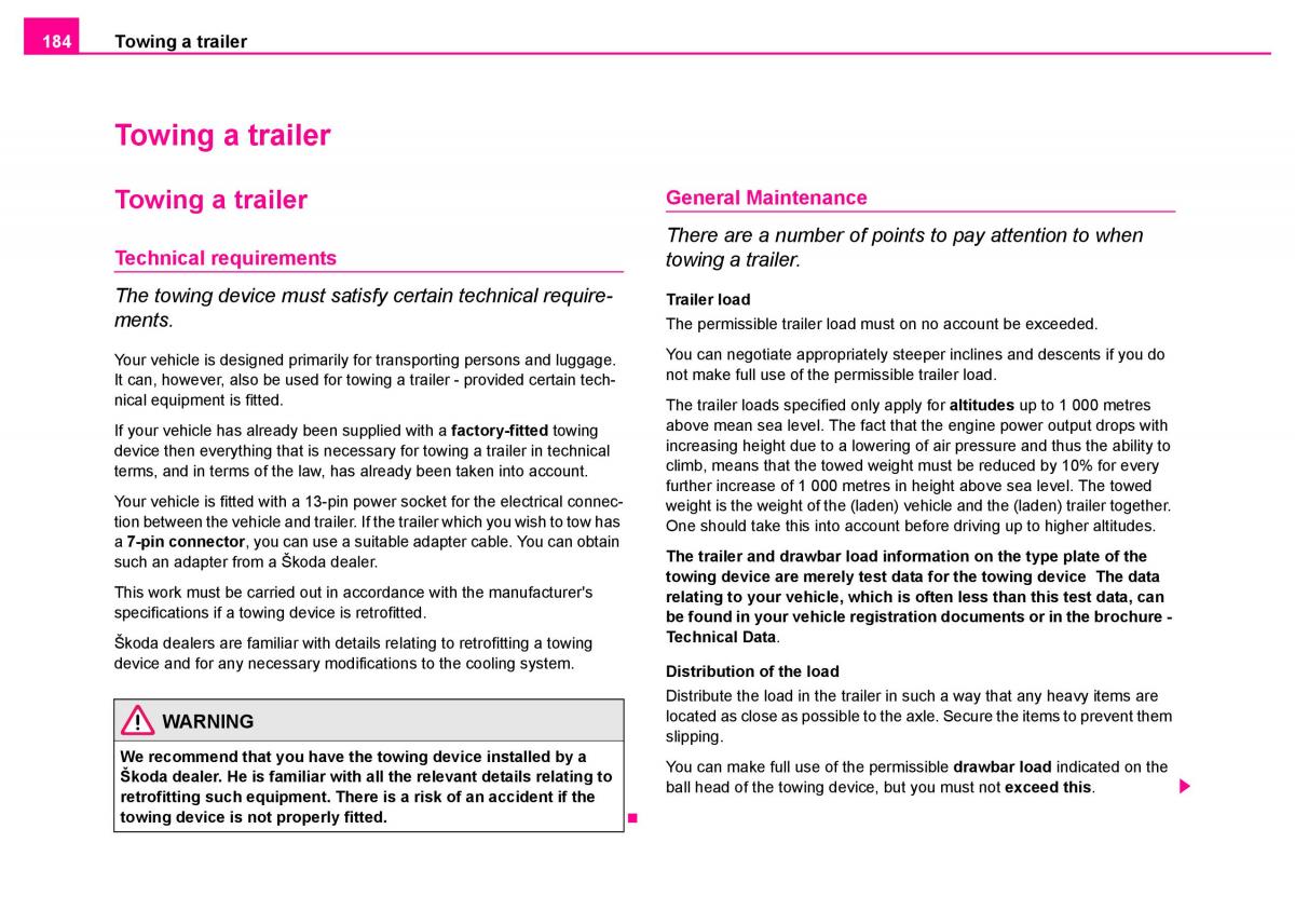 manual  Skoda Superb I 1 owners manual / page 185