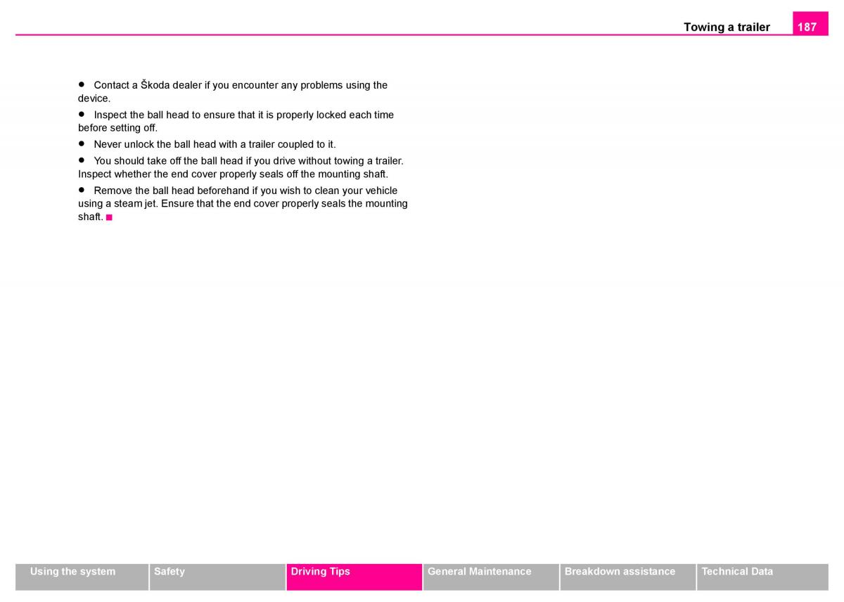 manual  Skoda Superb I 1 owners manual / page 188