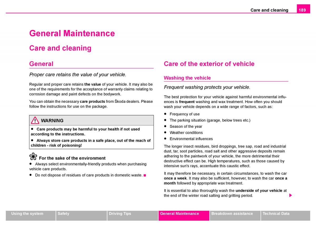 manual  Skoda Superb I 1 owners manual / page 190