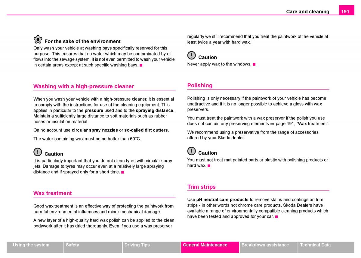 manual  Skoda Superb I 1 owners manual / page 192