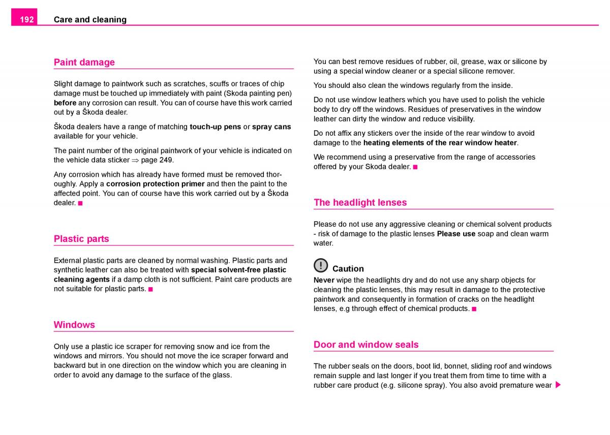 manual  Skoda Superb I 1 owners manual / page 193