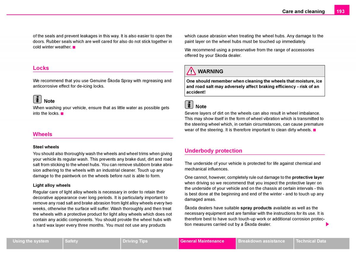 manual  Skoda Superb I 1 owners manual / page 194