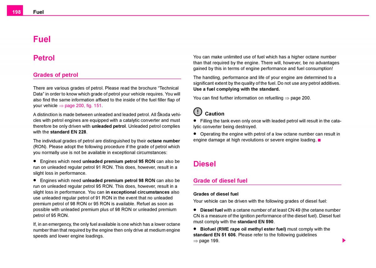 manual  Skoda Superb I 1 owners manual / page 199