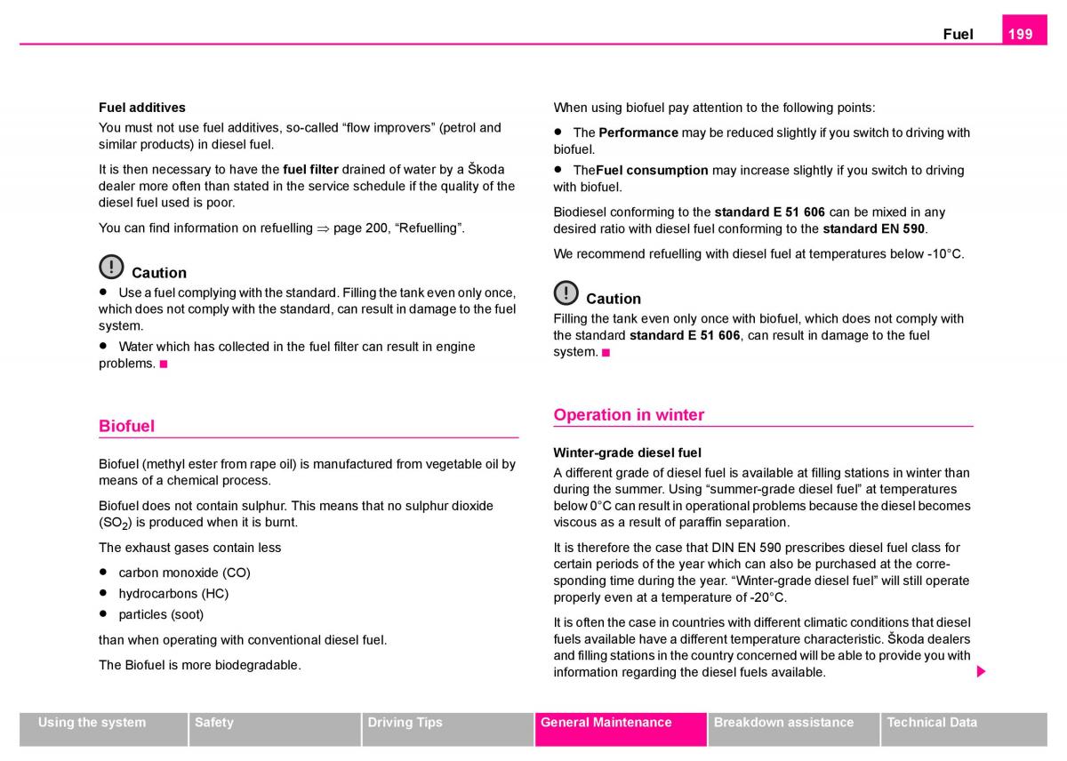 manual  Skoda Superb I 1 owners manual / page 200