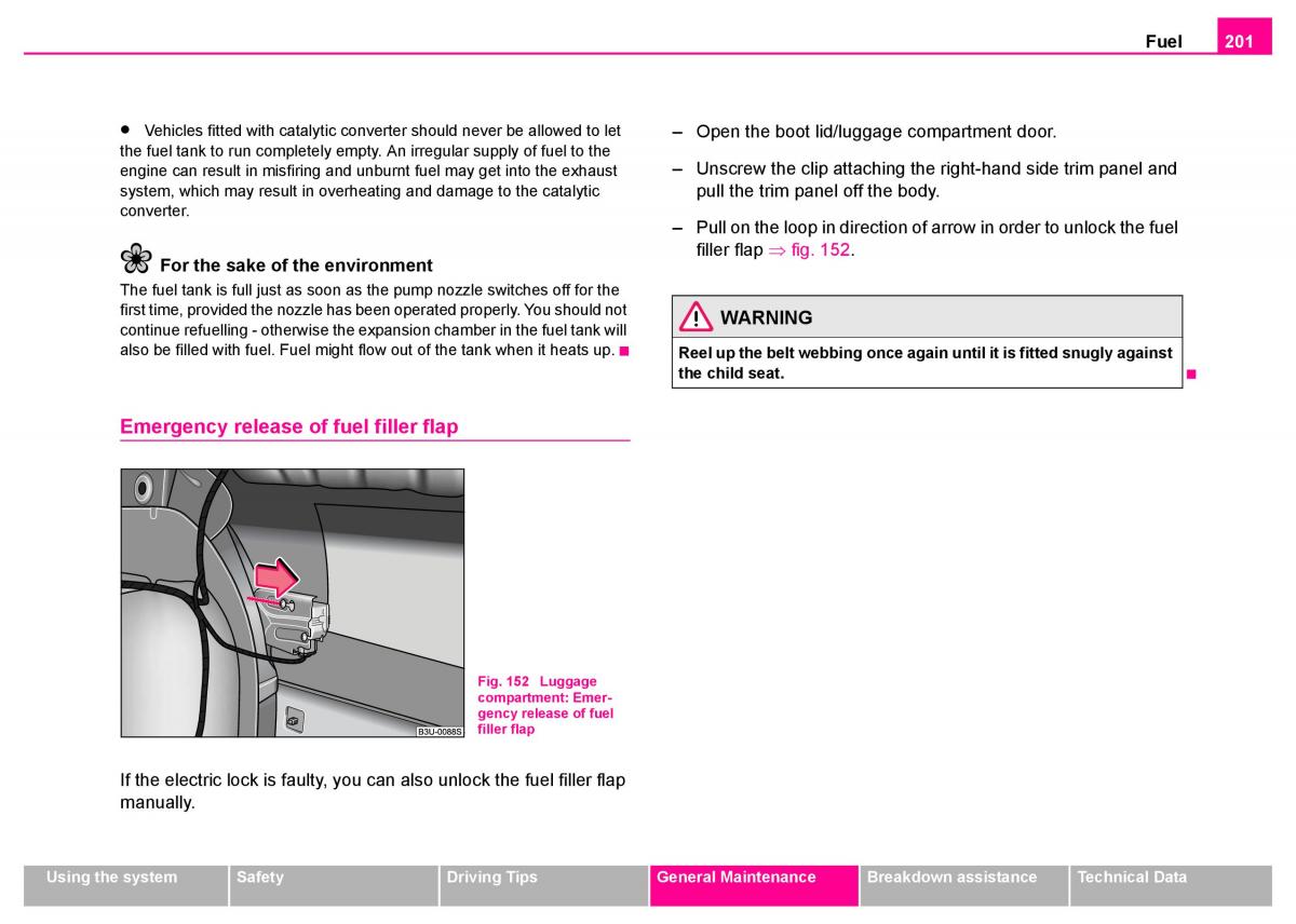 manual  Skoda Superb I 1 owners manual / page 202