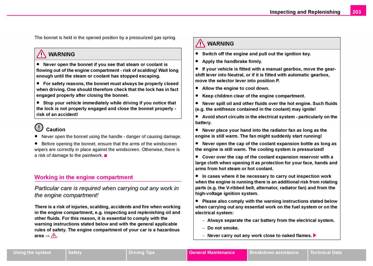 manual  Skoda Superb I 1 owners manual / page 204