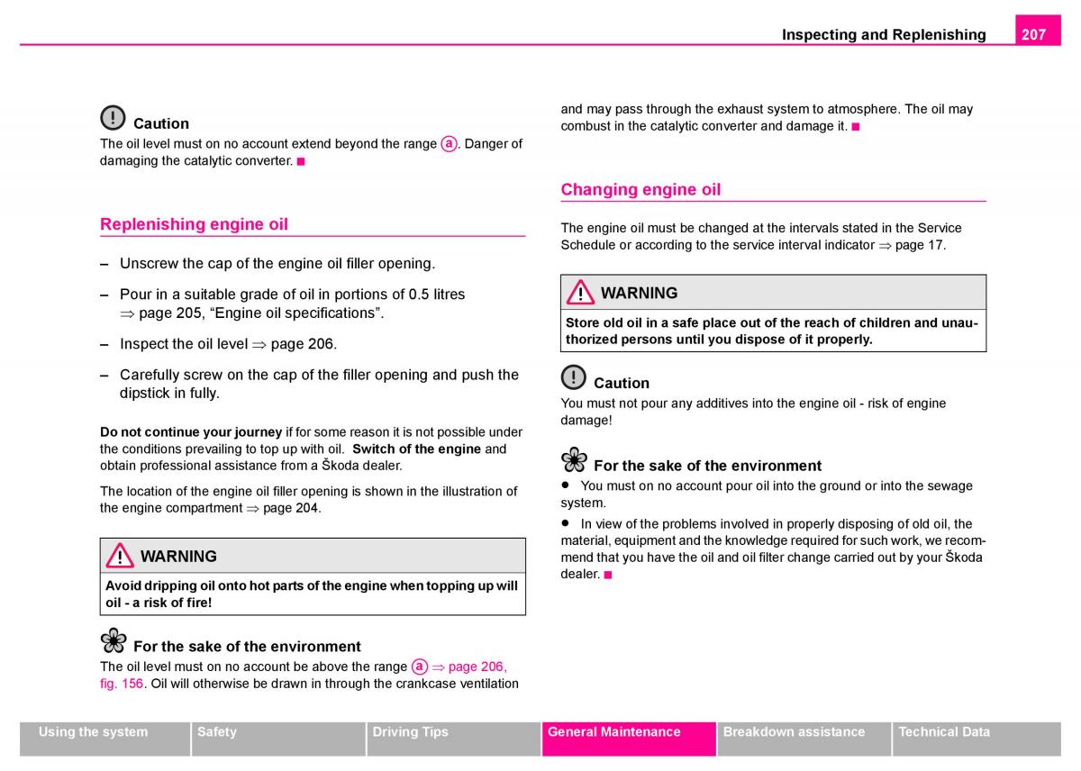 manual  Skoda Superb I 1 owners manual / page 208