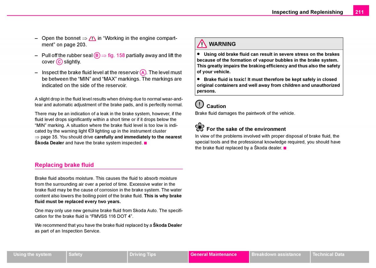 manual  Skoda Superb I 1 owners manual / page 212