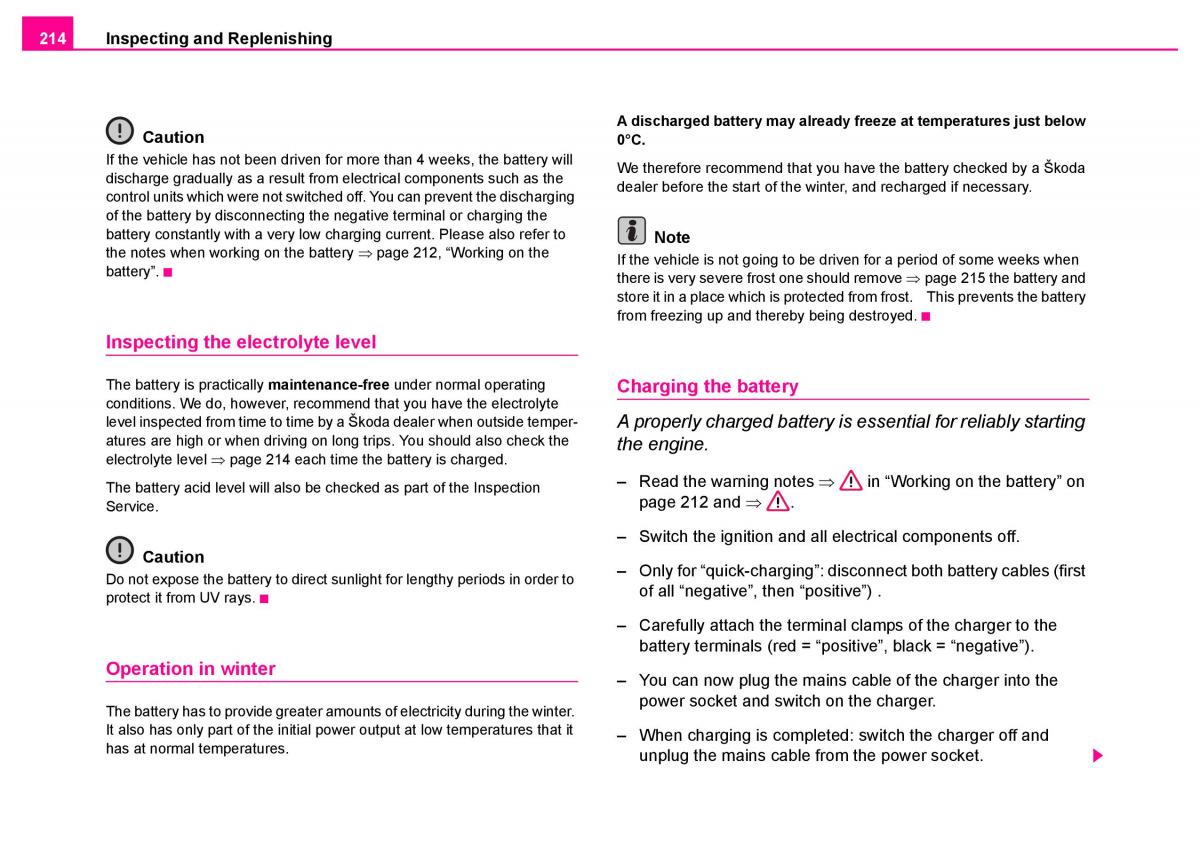 manual  Skoda Superb I 1 owners manual / page 215