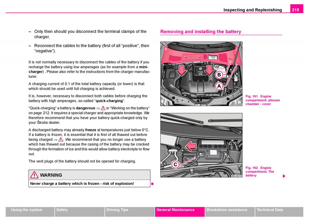 manual  Skoda Superb I 1 owners manual / page 216