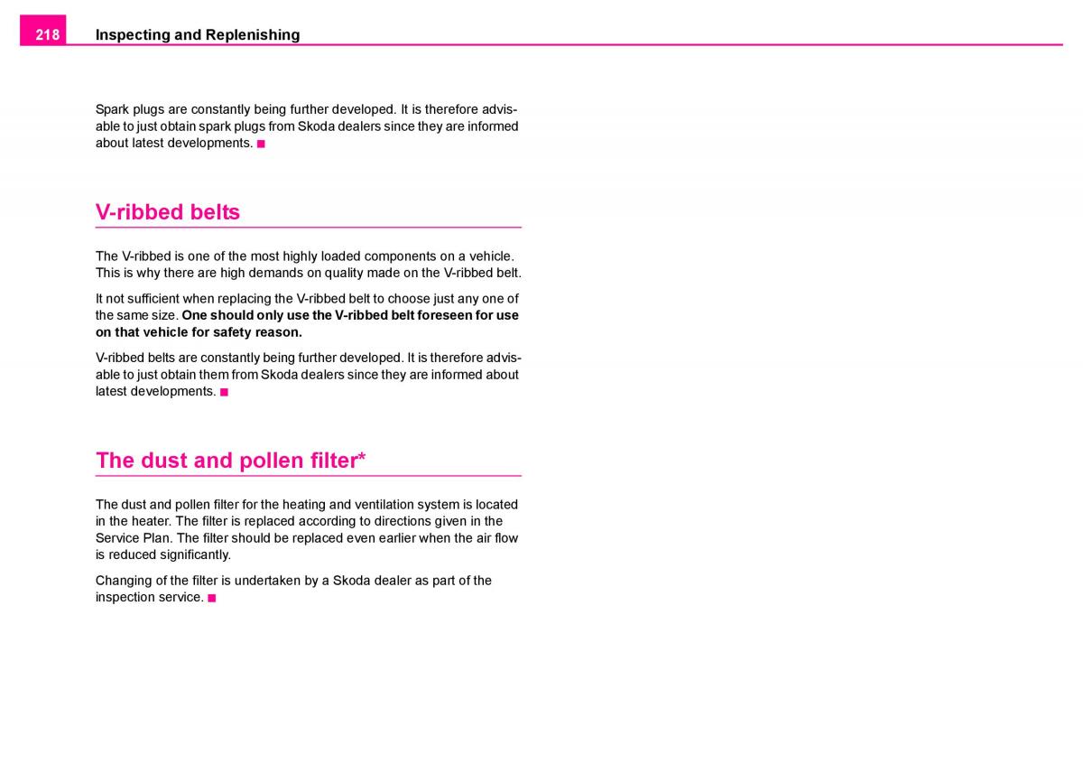 manual  Skoda Superb I 1 owners manual / page 219