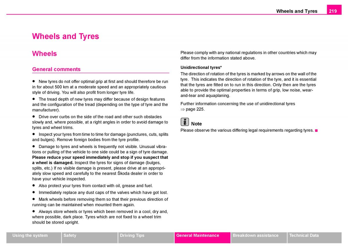 manual  Skoda Superb I 1 owners manual / page 220