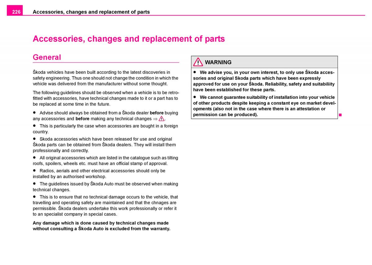 manual  Skoda Superb I 1 owners manual / page 227