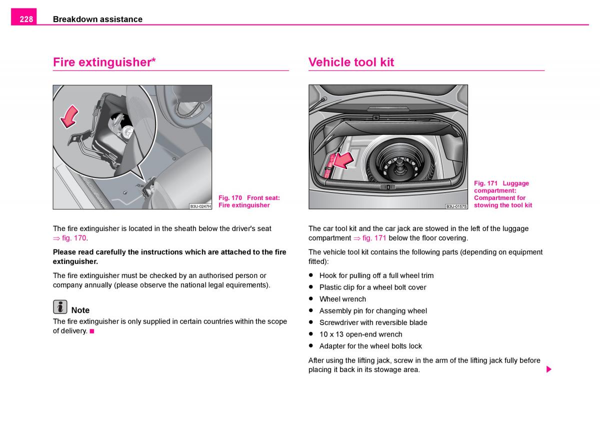 manual  Skoda Superb I 1 owners manual / page 229