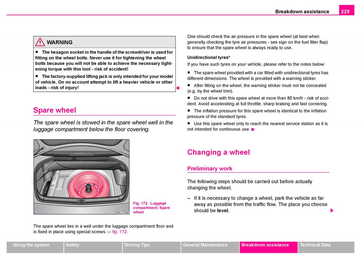 manual  Skoda Superb I 1 owners manual / page 230