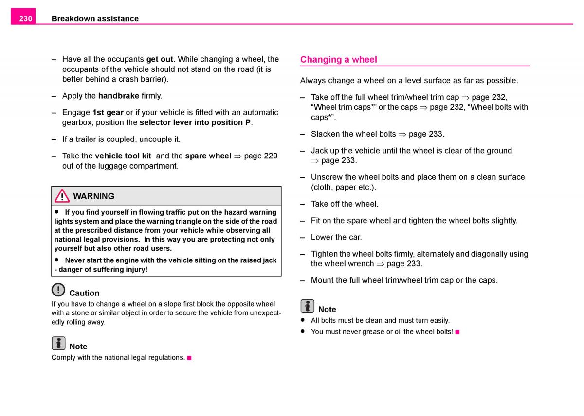 manual  Skoda Superb I 1 owners manual / page 231