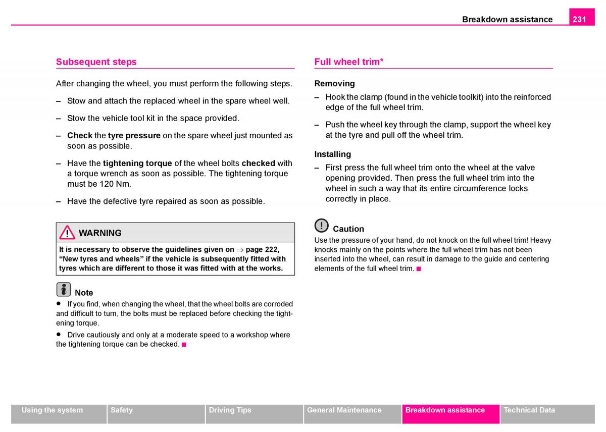 manual  Skoda Superb I 1 owners manual / page 232