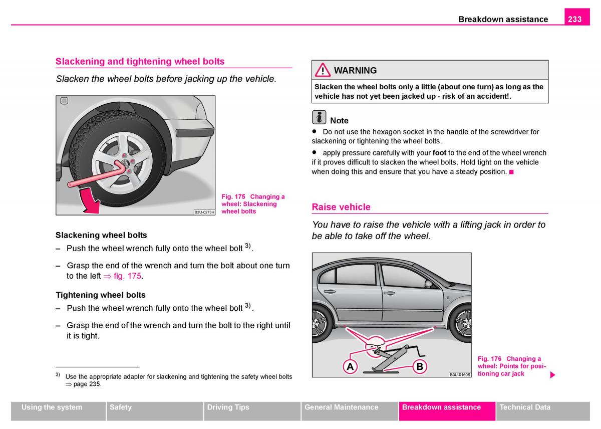 manual  Skoda Superb I 1 owners manual / page 234