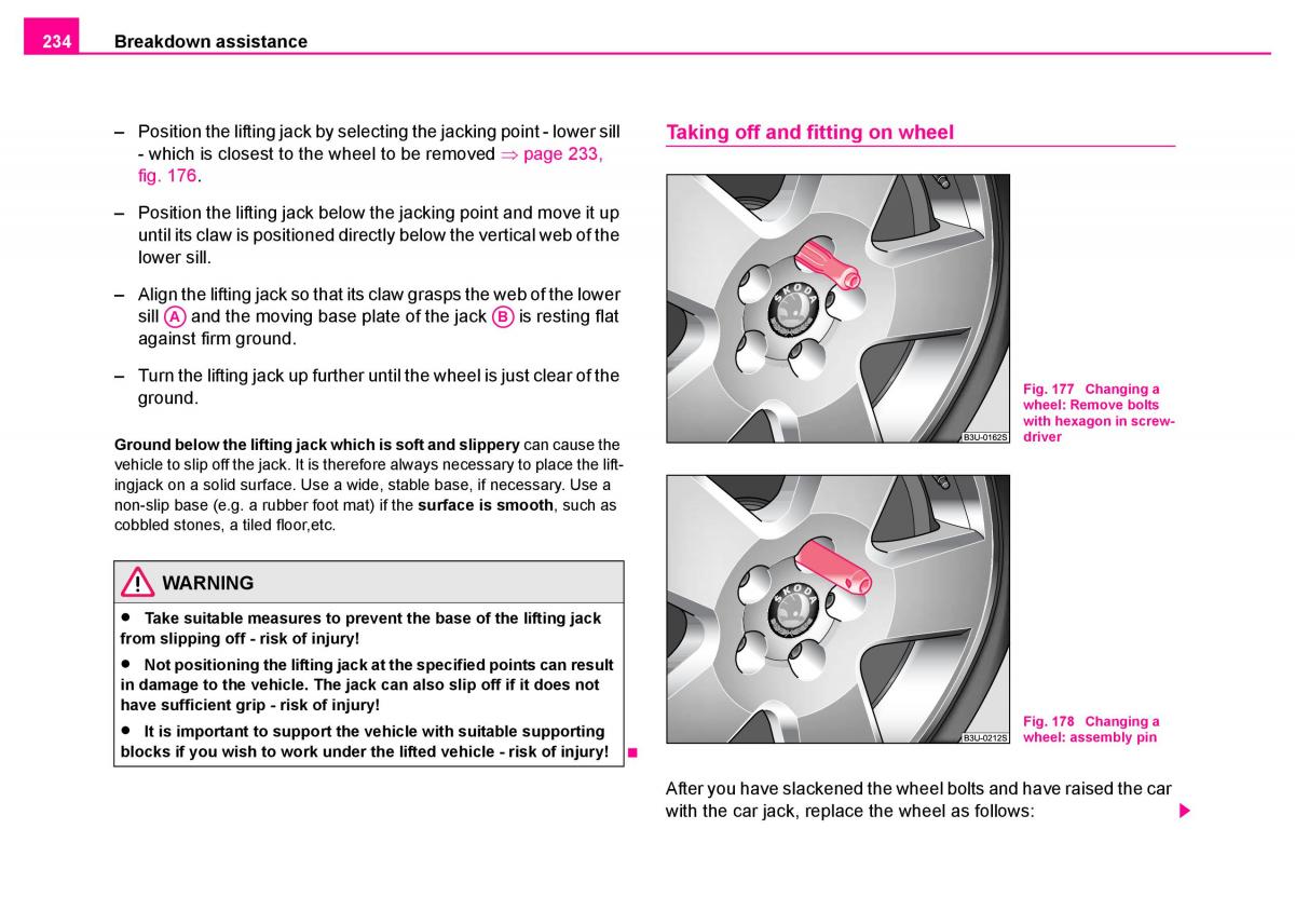 manual  Skoda Superb I 1 owners manual / page 235