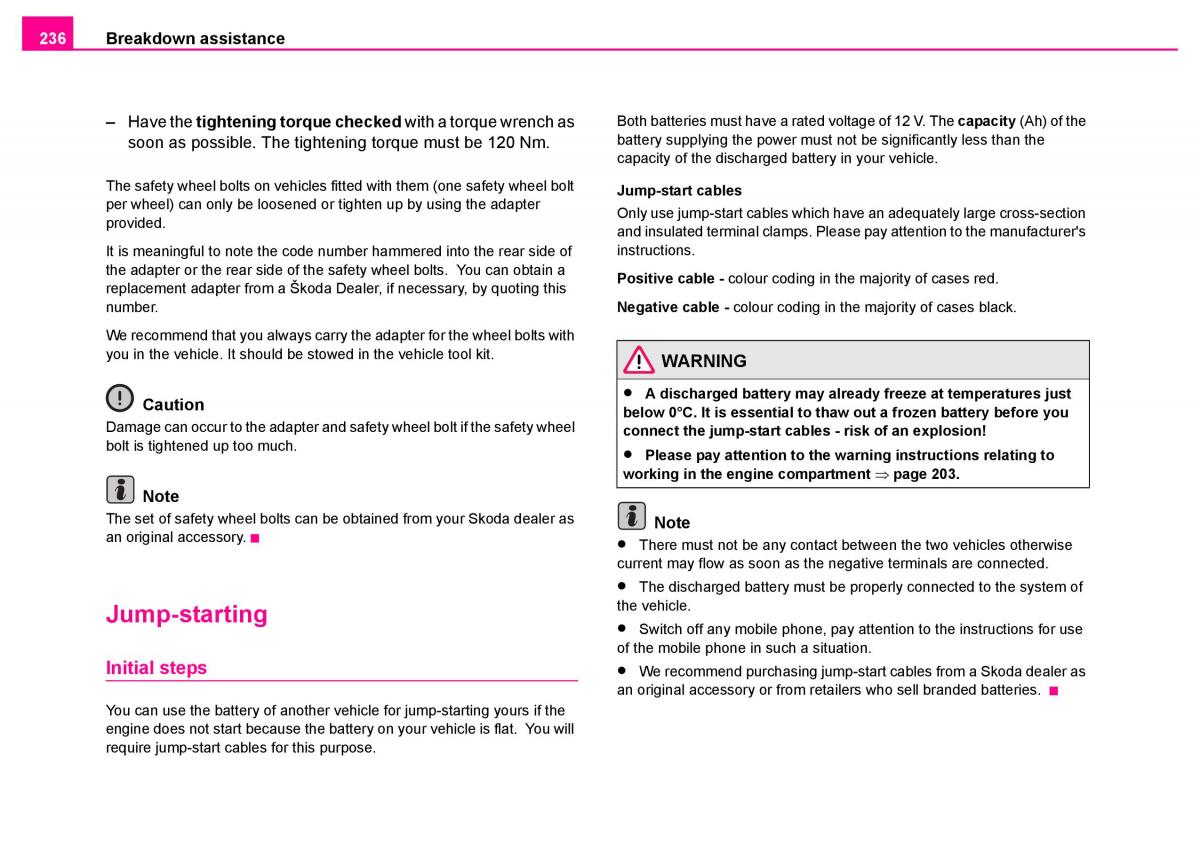 manual  Skoda Superb I 1 owners manual / page 237