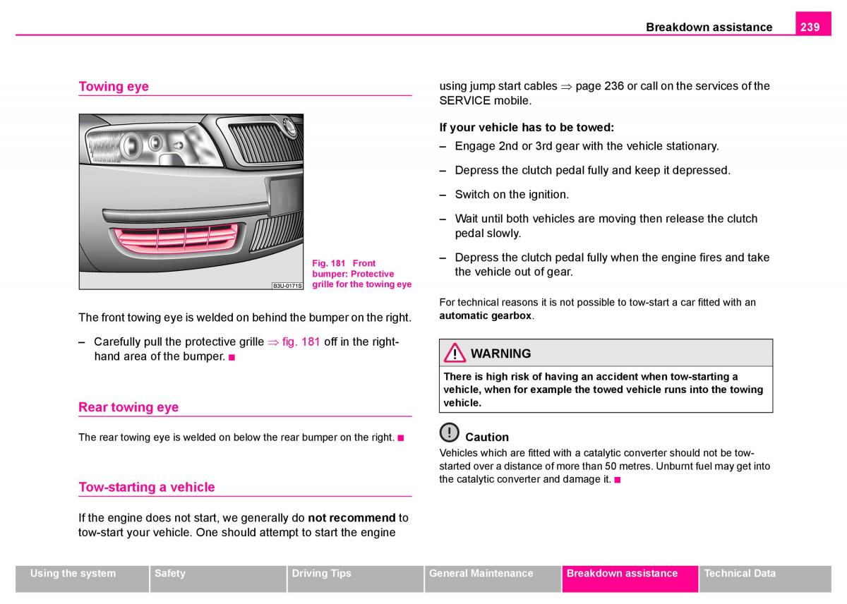 manual  Skoda Superb I 1 owners manual / page 240