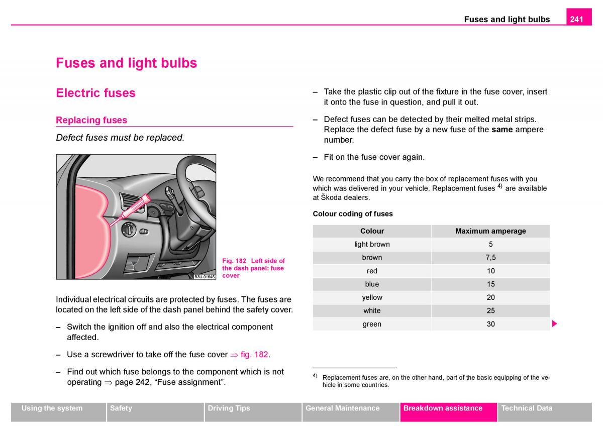 manual  Skoda Superb I 1 owners manual / page 242