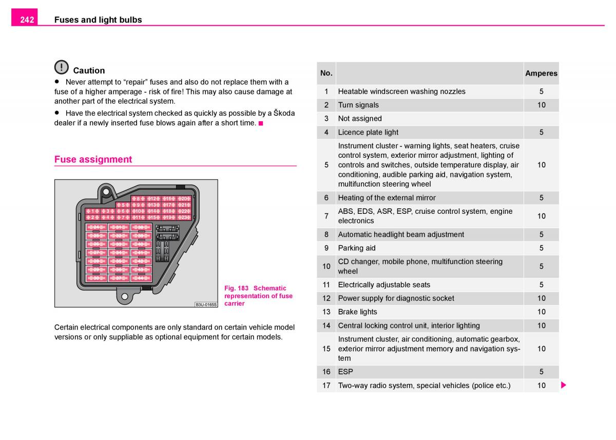 Skoda Superb I 1 owners manual / page 243