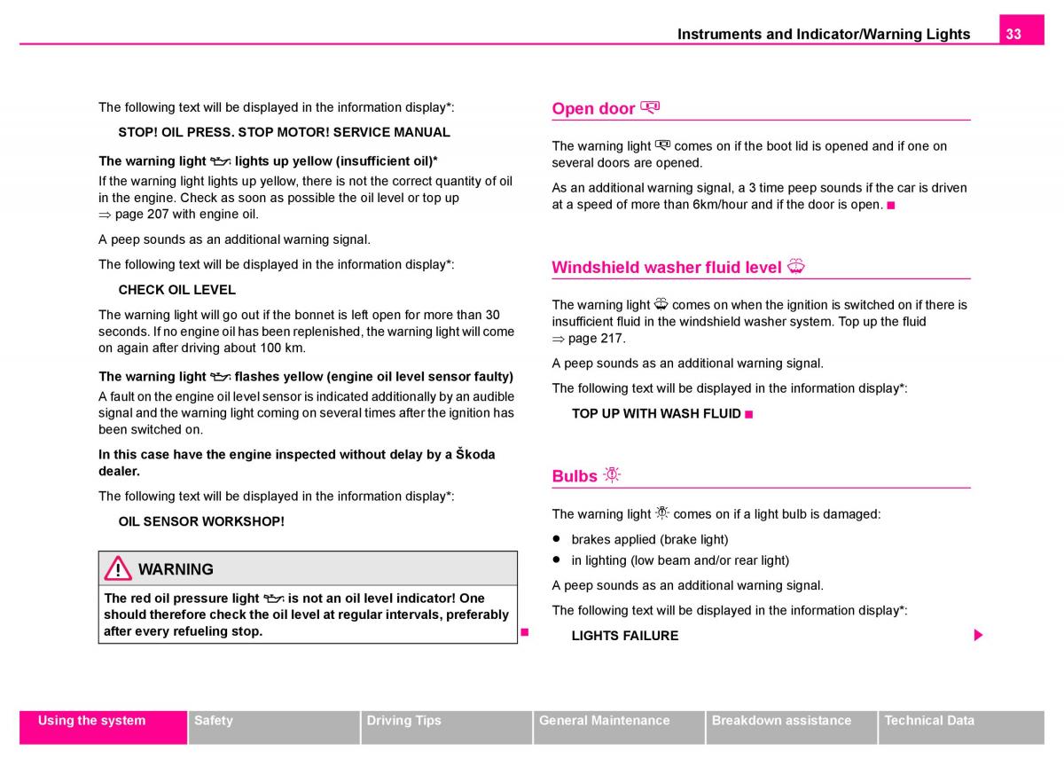 manual  Skoda Superb I 1 owners manual / page 34