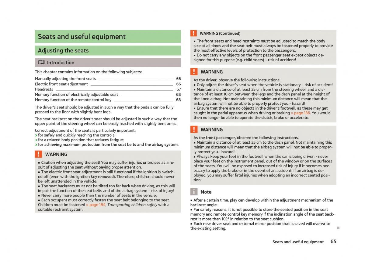 Skoda Superb II 2 owners manual / page 67