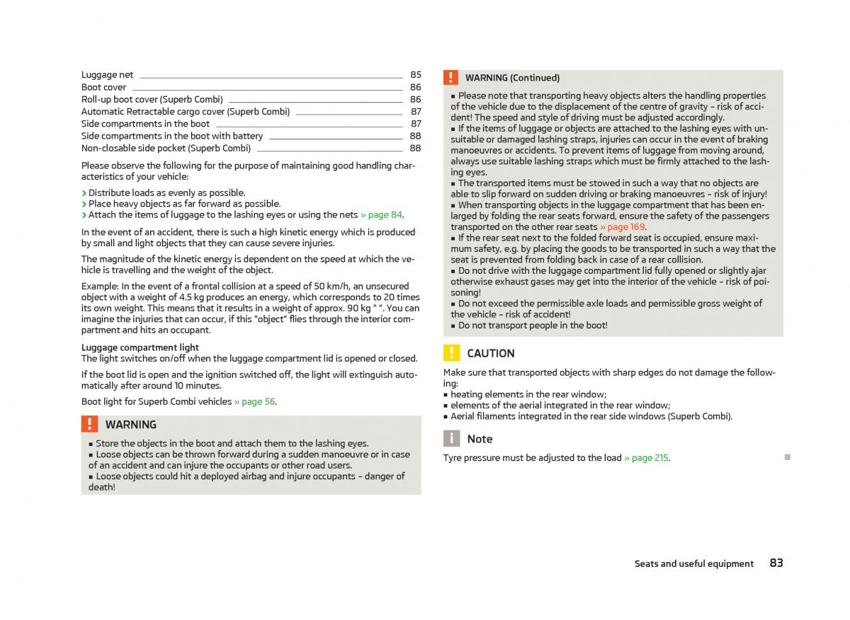 Skoda Superb II 2 owners manual / page 85