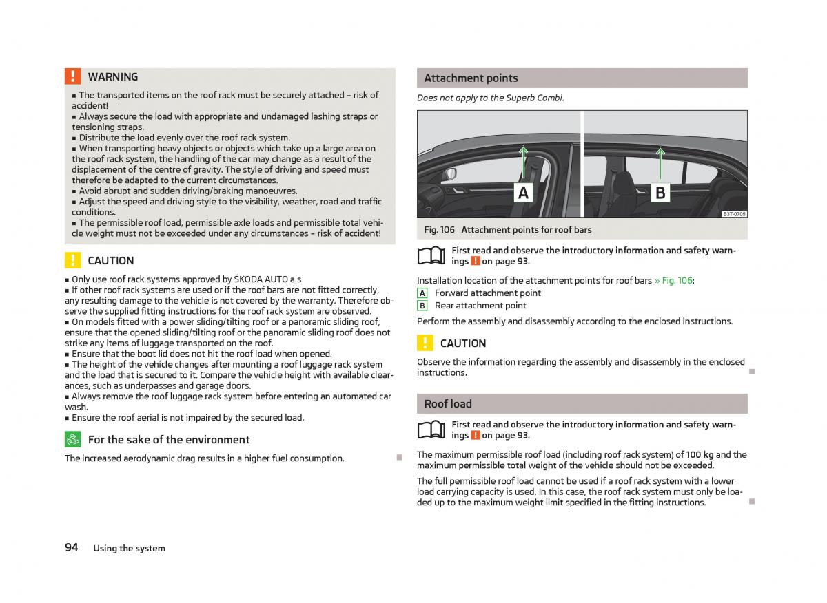 Skoda Superb II 2 owners manual / page 96