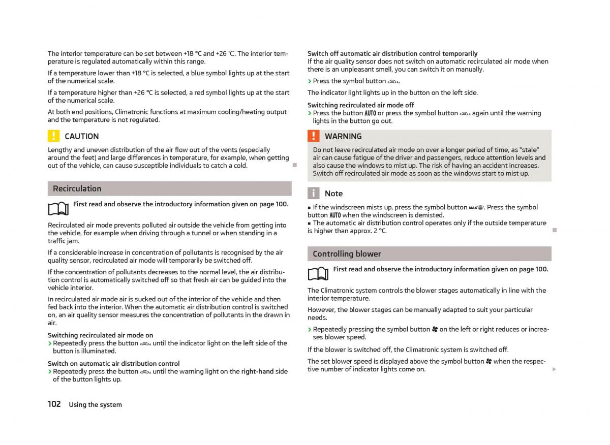 Skoda Superb II 2 owners manual / page 104