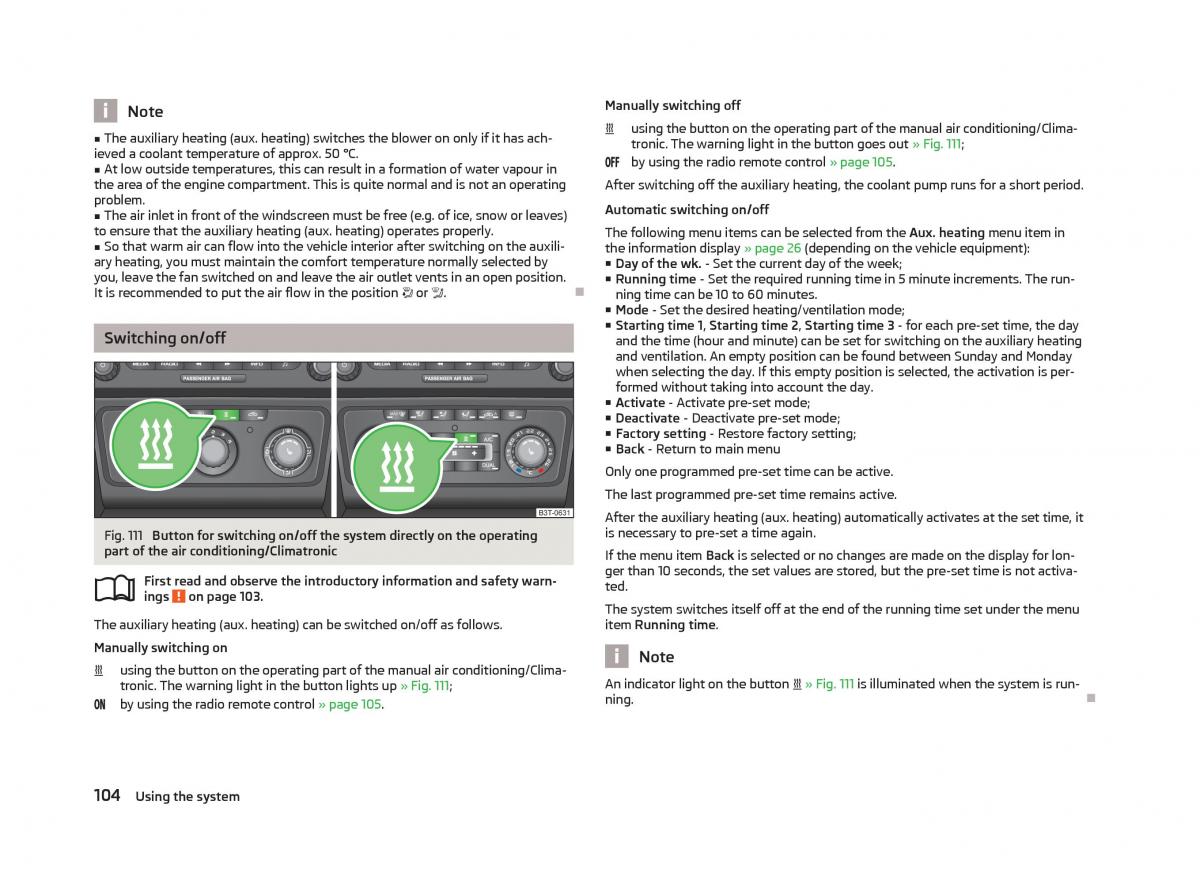 Skoda Superb II 2 owners manual / page 106