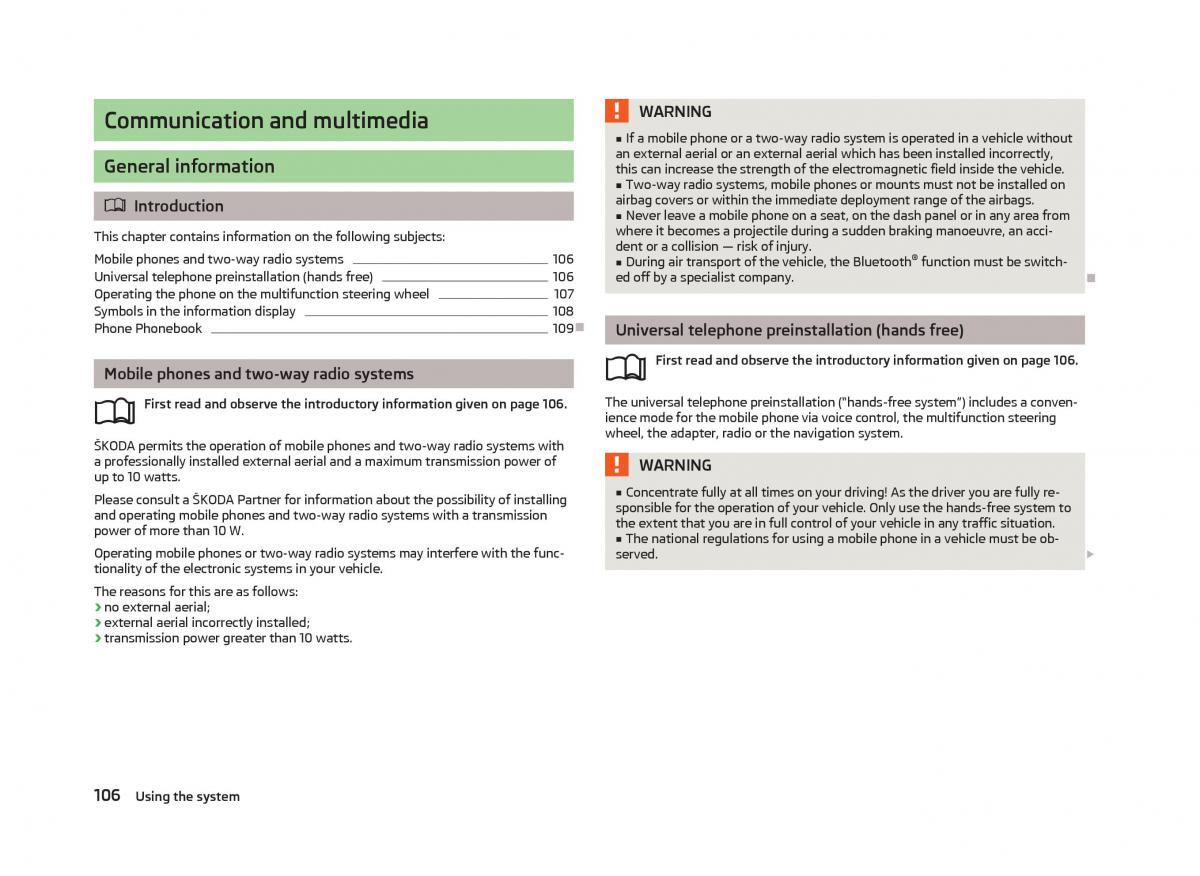 Skoda Superb II 2 owners manual / page 108