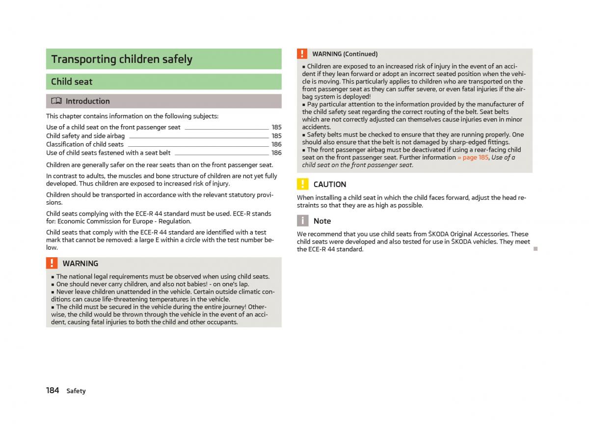 Skoda Superb II 2 owners manual / page 186