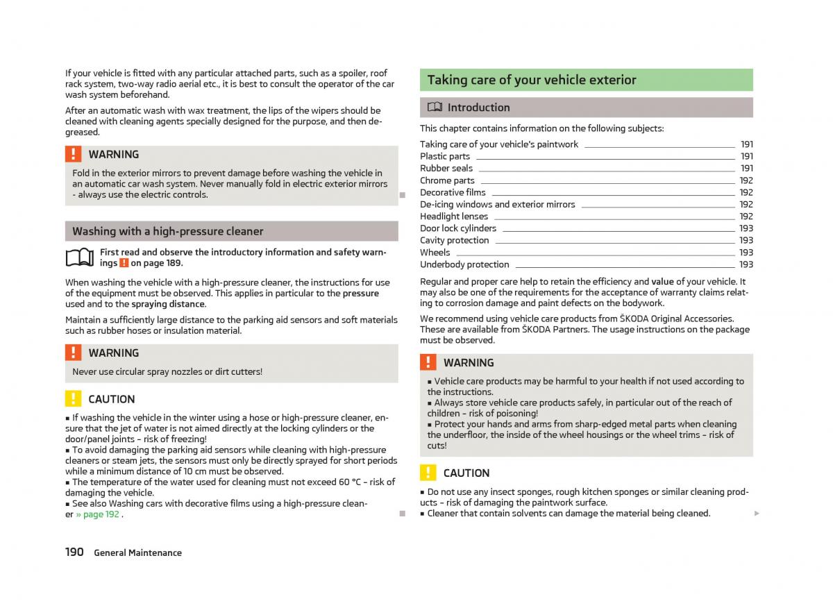 Skoda Superb II 2 owners manual / page 192